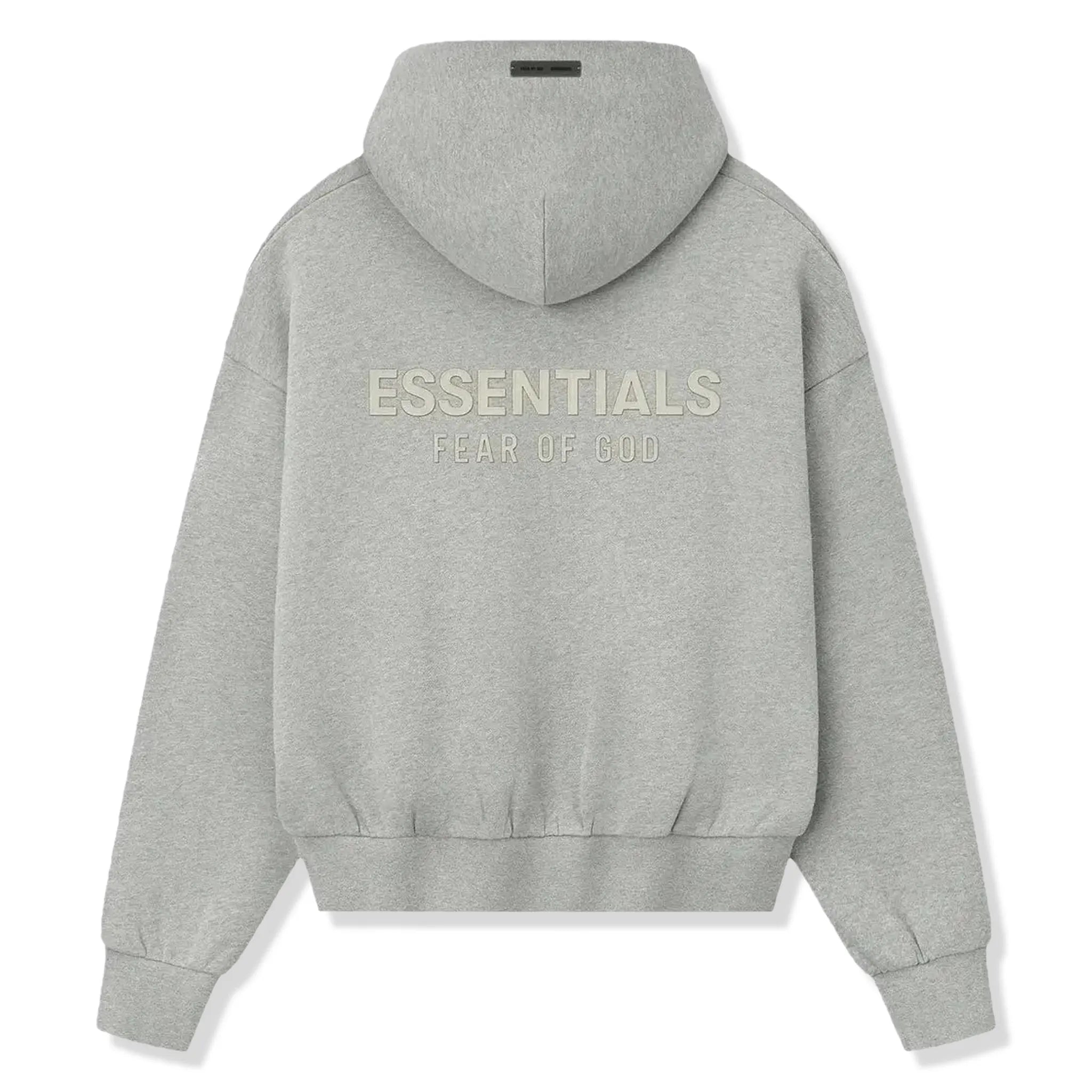 Back View of Fear Of God Essentials Classic Fleece Concrete Heather Hoodie (FW25) 192SP252055F